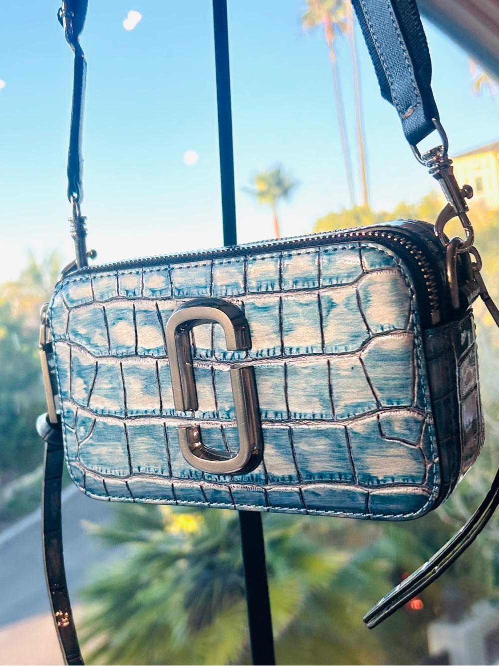 Marc Jacobs The Croc-Embossed Snapshot Camera Bag Harbor Blue Multi-Colorway EUC